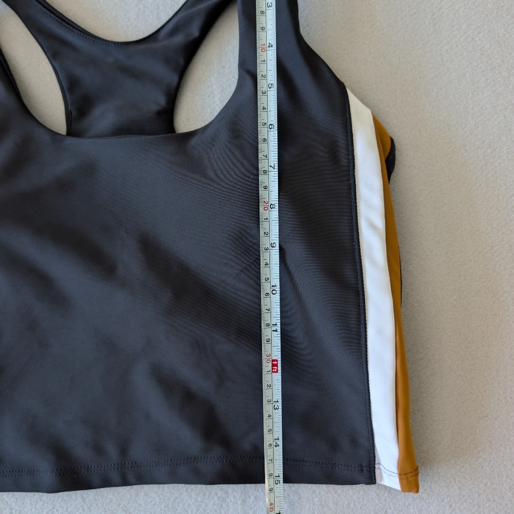 Sage Collective Black Colorblock Side Stripe Racerback Sports Bra Crop Top Sz L - Picture 4 of 9